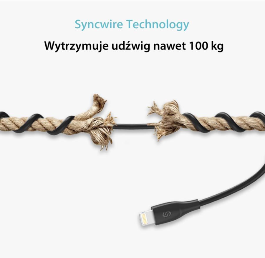 Kabel Lightning UNBREAKcable Syncwire | Certyfikat Apple MFi | iPhone Xs, Xs Max, Xr,  X, 8, 8 Plus, 7, 7 Plus, 6S, 6S Plus, 6, 6 Plus, SE, 5S, 5C, 5, iPad Mini, iPad Air, Pro  |