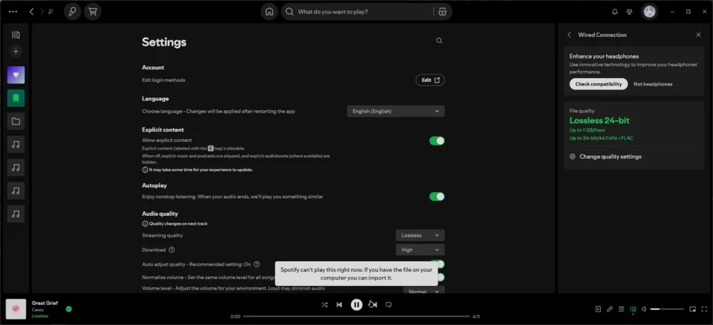 Bezstratna jakość dźwięku w Spotify